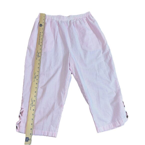 Vintage Bon Worth Womens 2pc Capri Set Pink White Strip Embroidery Flowers LP - Picture 13 of 16